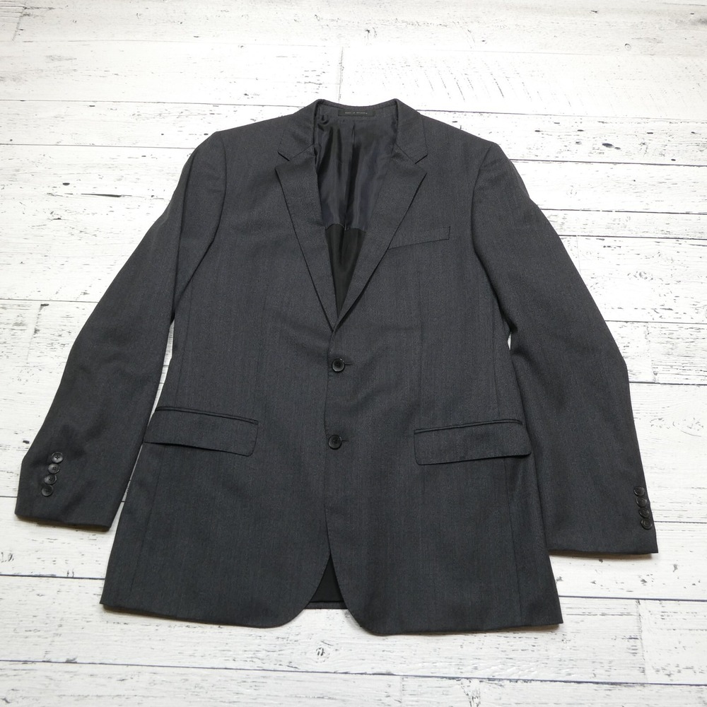 Hugo Boss Blazer Size‎ 44L Lanificio Tesse Super 100 Wool Suit Jacket Charcoal